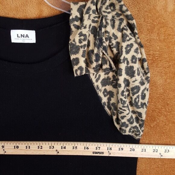 LNA Womens Sweater Large Black Pullover Crew Leopard Raglan Soft Knit REVOLVE - Picture 6 of 8